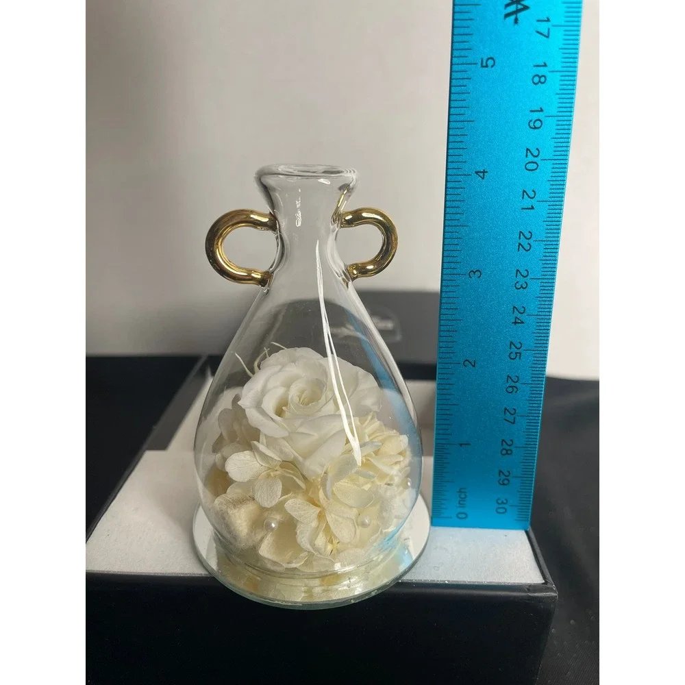 Preserved White Rose Glass Cloche Gold Handles Eternal Flower‎ Gift Box